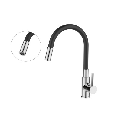 Смеситель для кухни GROSS AQUA 3245609B ColorFlexPlus с гибким изливом чёрный, с подключением к фильтру питьевой воды