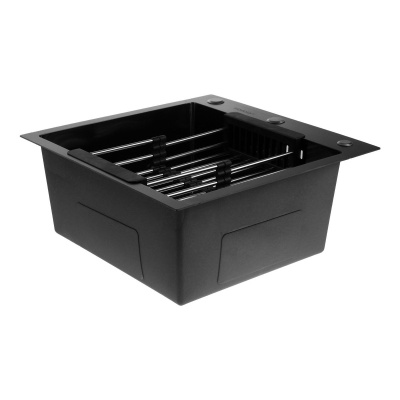 Мойка для кухни врезная Dikalan KN505008 графит из нержавеющей стали, 50*50 см с сифоном, каландером, дозатором