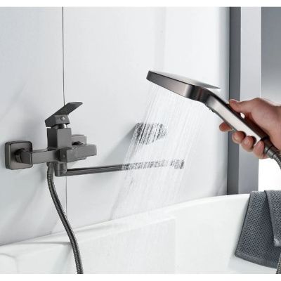 Смеситель для ванны Shevanik S9622T с изливом 35 см, оружейная сталь