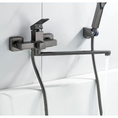 Смеситель для ванны Shevanik S9622T с изливом 35 см, оружейная сталь