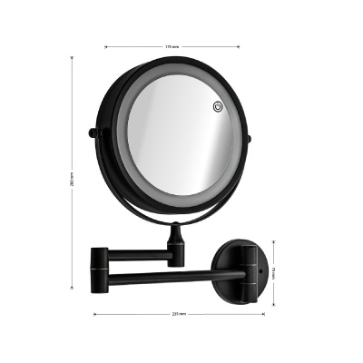 Зеркало косметическое, настенное Санакс 75279 Черный, с LED подсветкой, сенсорное включение, зарядка Type - C