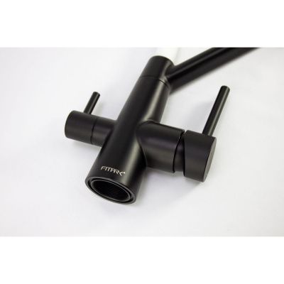 Смеситель для кухни Fmark FS0662-H02 с подключением фильтра питьевой воды, с гибким изливом, черный, белый