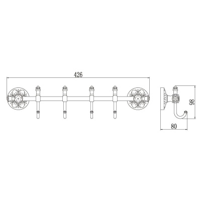 Планка с крючками Savol S-005874C 4 крючка, бронза