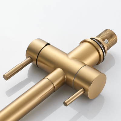 Смеситель для кухни Shevanik S468G с подключением фильтра питьевой воды, SUS304, золото