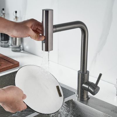 Смеситель для кухни Shevanik S263T  вытяжной излив, оружейная сталь