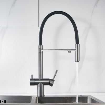 Смеситель для кухни Shevanik S178T с подключением фильтра питьевой воды, оружейная сталь