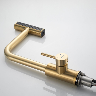 Смеситель для кухни Shevanik S263G вытяжной излив, золото