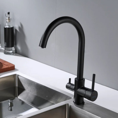 Смеситель для кухни Shevanik S128H с подключением фильтра питьевой воды, черный
