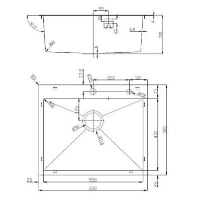 Мойка для кухни врезная D&K DKS605006 графит из нержавеющей стали, 60*50 см с сифоном, коландером, дозатором