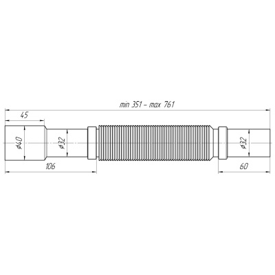 Слив гофрированный АНИ Пласт K307 32х32/40 мм L-351-761мм (1/100)
