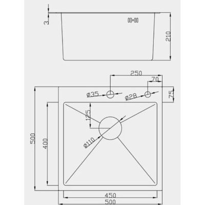 Мойка для кухни врезная Fmark FSC5050L сатин из нержавеющей стали, 50*50 см с сифоном