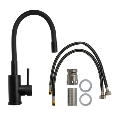 Смеситель для кухни САНАКС 13064 черный с гибким изливом из нержавеющей стали