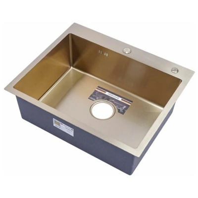 Мойка для кухни врезная GERHANS RK36050G золотая из нержавеющей стали, 60х50 см с сифоном