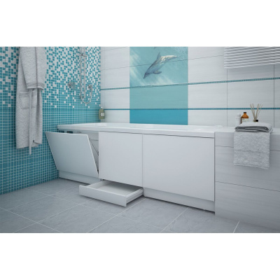 Экран под ванну с выдвижным ящиком 1690х540-580 мм МЕТАКАМ белый, ПВХ