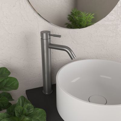 Смеситель для раковины высокий RUSH Melos SUS1101-12Grey, графит из нержавеющей стали