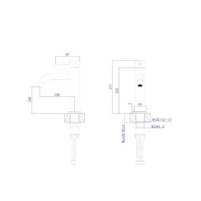 Смеситель для раковины RUSH Melos SUS1101-11Grey Графит, из нержавеющей стали