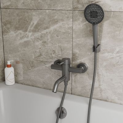 Смеситель для ванны RUSH Melos SUS1101-44Grey, Графит с коротким изливом из нержавеющей стали