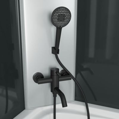 Смеситель для ванны RUSH Melos SUS1101-44Black, Черный с коротким изливом из нержавеющей стали