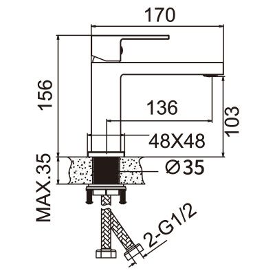 Смеситель для раковины BELZ B10613-3 оружейная сталь