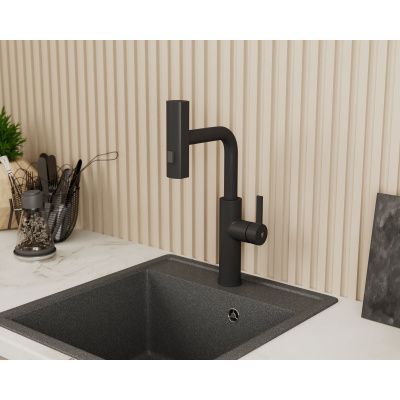 Смеситель для кухни RUSH Tinos TI3732-18Black черный, с выдвижной лейкой, поворотным аэратором, 4 режима