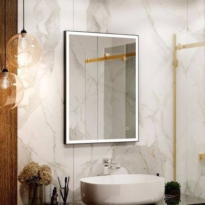 Зеркало Solid Black LED 600x800 ЗЛП1285 с сенсором, подогревом реверсивное крепление (800х600)