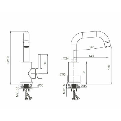 Смеситель для раковины BELZ B10810-3 оружейная сталь, Серия B810, , BELZ