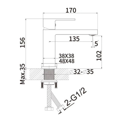 Смеситель для раковины BELZ B10672-3 оружейная сталь, Серия B672, , BELZ