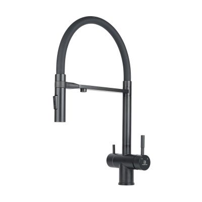 Смеситель для кухни Wasser Zimmer ZM-2011H с гибким изливом, подключением к фильтру питьевой воды, черный, SUS304