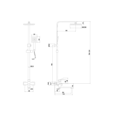 Душевая стойка Fmark со смесителем, лейкой и тропическим душем FS8145-25Q, Коллекция FS81, , SAVOL