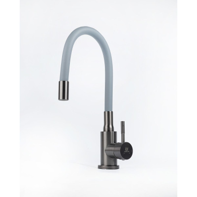 Смеситель для кухни Wasser Zimmer ZM-7728-2Q-761 графит с гибким черным изливом, SUS304, Смесители Wasser Zimmer, , Wasser Zimmer