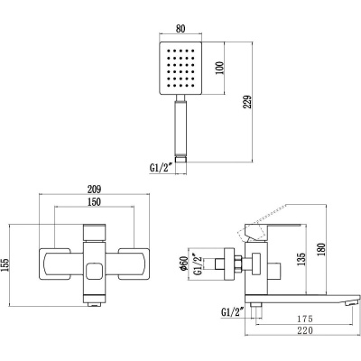 Смеситель для ванны Fmark с лейкой FS8104Q, Коллекция FS81, , SAVOL