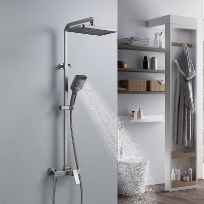 Душевая система Shevanik S4636T верхний душ, лейка, оружейная сталь, Коллекция S46, , Shevanik