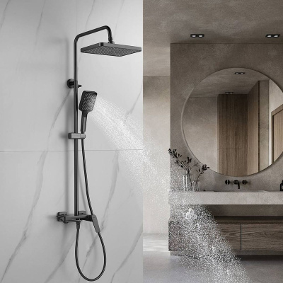 Душевая система Shevanik S4226T верхний душ, лейка, оружейная сталь, Коллекция S42, , Shevanik