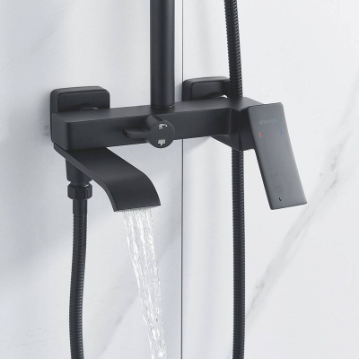 Душевая система Shevanik S4436H верхний душ, лейка, черная, Коллекция S44, , Shevanik