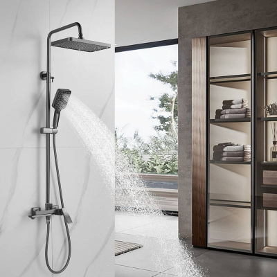 Душевая система Shevanik S4436T верхний душ, лейка, оружейная сталь, Коллекция S44, , Shevanik