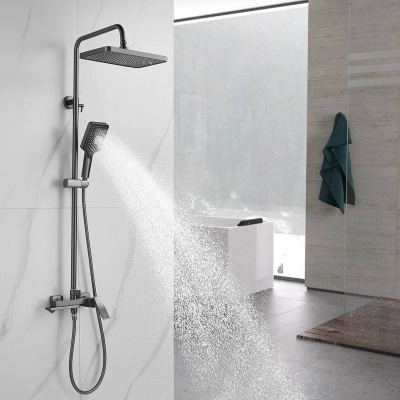 Душевая система Shevanik S4436T верхний душ, лейка, оружейная сталь, Коллекция S44, , Shevanik