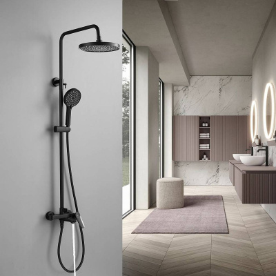 Душевая система Shevanik S4336H верхний душ, лейка, матовый черный, Коллекция S43, , Shevanik