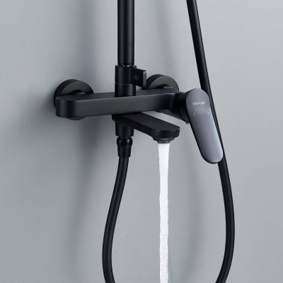 Душевая система Shevanik S4336H верхний душ, лейка, матовый черный, Коллекция S43, , Shevanik