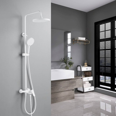 Душевая система Shevanik S4336C верхний душ, лейка, матовый белый, Коллекция S43, , Shevanik