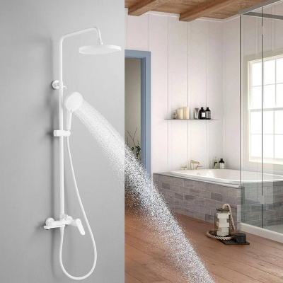 Душевая система Shevanik S4336C верхний душ, лейка, матовый белый, Коллекция S43, , Shevanik