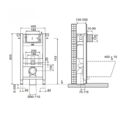 Инсталляция OLI Expert PLUS 888306, механическая без кнопки 400*820*150 мм, Инсталляции под механические панели, Португалия, OLI