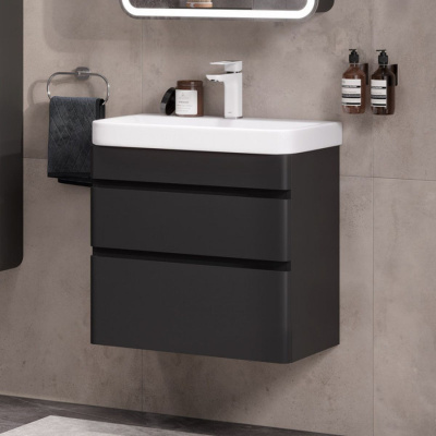 Тумба подвесная EQUIL Eltoro 70.2Y tpELTR70.2Y-03 Пленка черный  Soft touch 2 ящика с раковиной Nice 70 9595-70, Коллекция Eltoro, , EQUIL