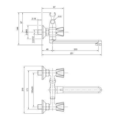 Смеситель для ванны OLIVE’S CATALONA 23251CT с длинным изливом 20 см, Коллекция CATALONA, Испания, OLIVE'S
