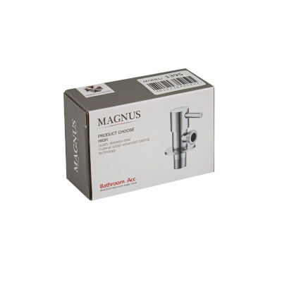 Кран MAGNUS 1395 на 1/2х3/4 металлокерамика, угловой, круглый корпус, из нержавеющей стали 304, хром