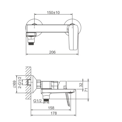 Смеситель для ванны BELZ B60715-7, короткий излив, черный (8)