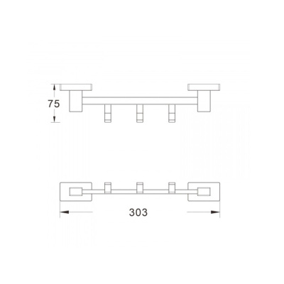 Планка с 3-мя крючками для ванной комнаты Shevanik SG5631H черный (30)