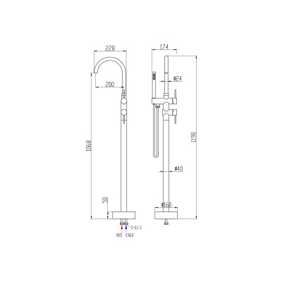 Смеситель напольный OLIVE’S BALEAR 13624BL из нержавеющей стали, хром