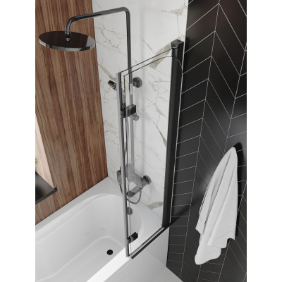 Шторка на ванну стеклянная 80х140 см Watersense Nancy S W00217 распашная, тонированное стекло, профиль черный матовый