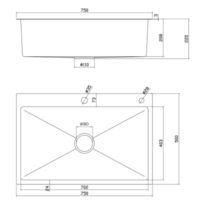 Мойка для кухни врезная Fmark FSC7550C матовое золото из нержавеющей стали, 75*50 см с сифоном