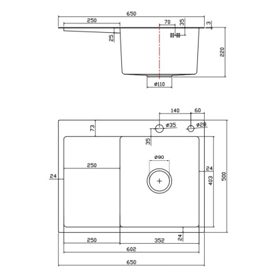 Мойка для кухни врезная Fmark FSC6550Q-R графит из нержавеющей стали, 65*50 см правая с сифоном